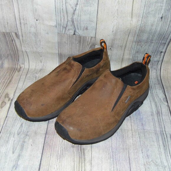 MERRELL Jungle Moc Nubuck Waterproof Brown Slip On Mocs Mens Size 10 Wide - Picture 3 of 7